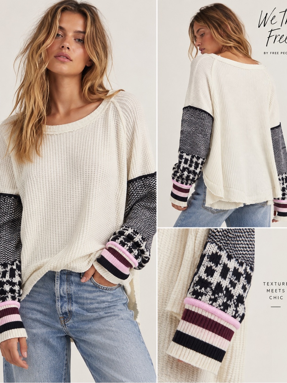 We The Free by Free People Ivory Mixed Print Sleeve Sweater